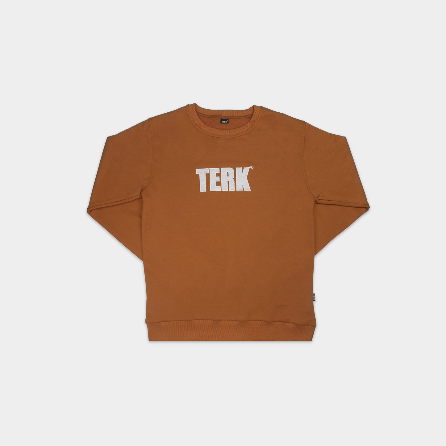 WHITE TERK SADDLE CREWNECK WITH EMBROIDERED LOGO