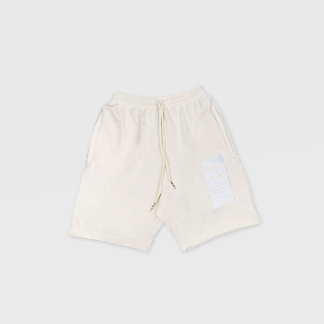 VANILLA SOLID SWEAT SHORTS WITH BLACK TERK EMBROIDERED LOGO