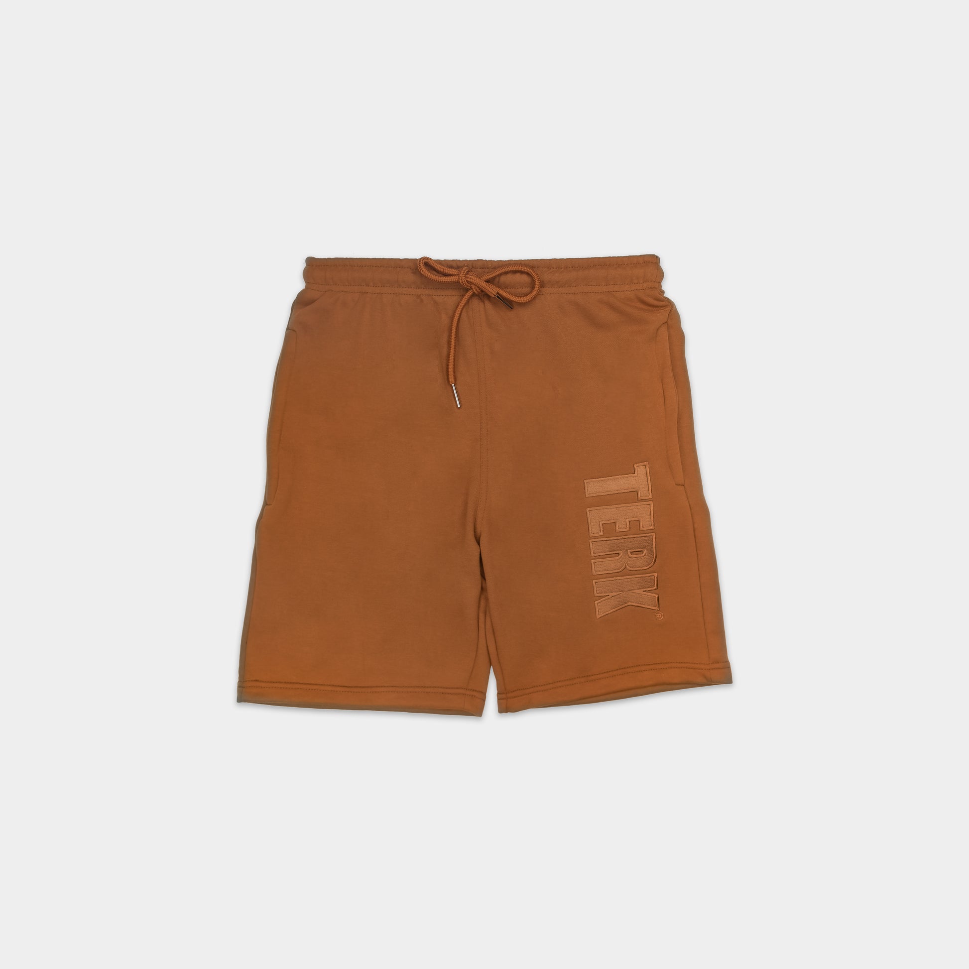 SADDLE SOLID SWEAT SHORTS WITH TAN TERK EMBROIDERED LOGO