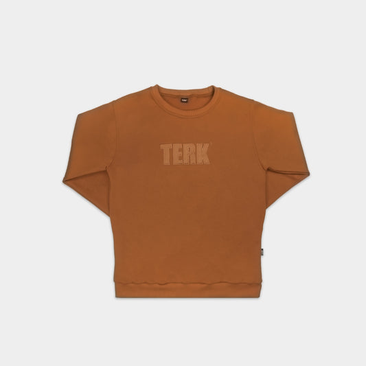 TAN TERK SADDLE CREWNECK WITH EMBROIDERED LOGO