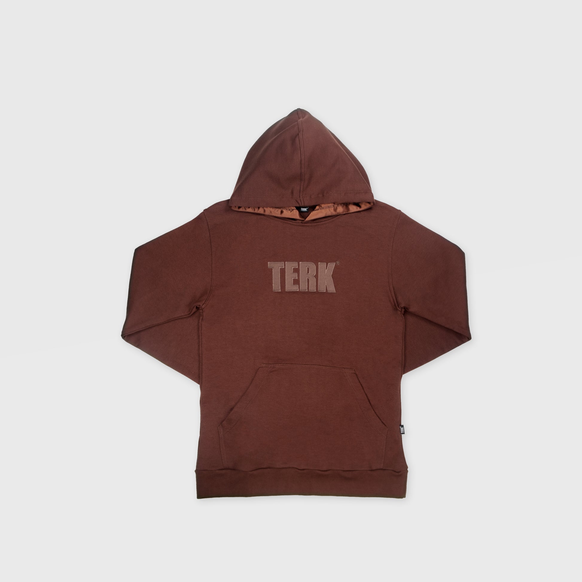 BROWN TERK CHOCOLATE HOODIE WITH EMBROIDERED LOGO